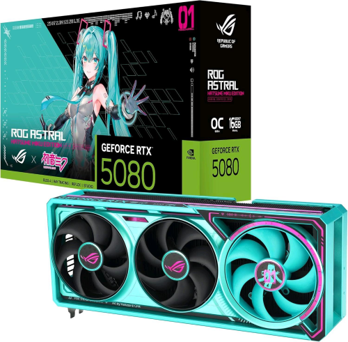 ASUS ROG ASTRAL RTX 5080 HATSUNE MIKU EDITION OC 16GB GDDR7 DLSS4 PCi Ex 5.0 16x - TRIPLE FAN 2 x HDMI 3 x DISPLAYPORT